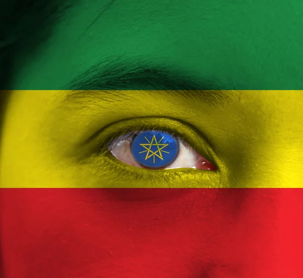 Rostro Humano Pintó Bandera Etiopía Con Emblema Nacional Centro Del —  Fotos de Stock