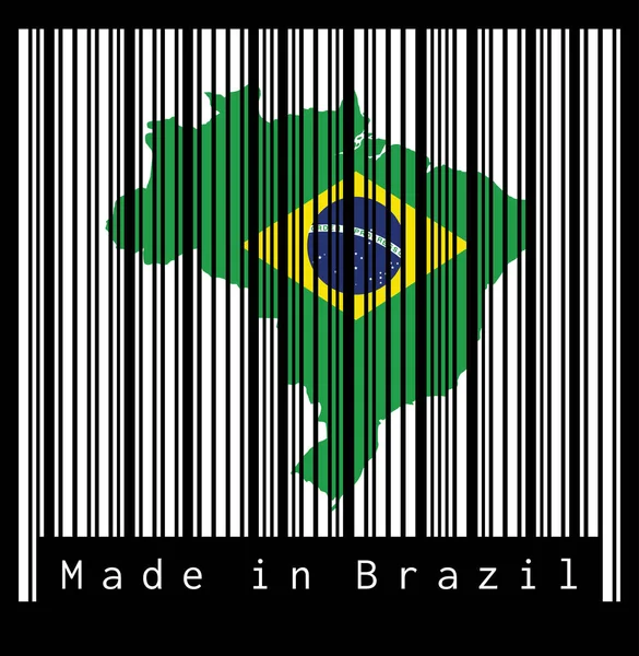 Barkod Brezilya Haritasının Ana Hatlarını Brezilya Bayrağının Rengini Siyah Arkaplanlı — Stok Vektör