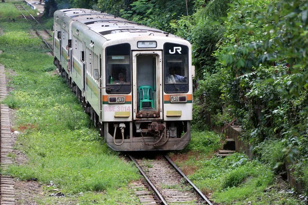 Yangon Myanmar Haziran 2018 Tren Raylarında Beyaz Tren Etrafı Yeşil — Stok fotoğraf