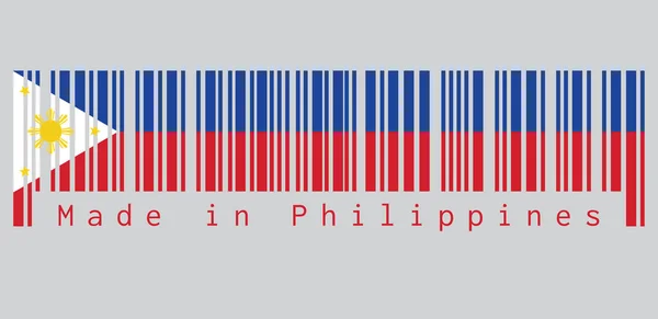 バーコードは フィリピンの旗 水平方向の青と赤の色を設定します ホイストをベースにした白い四角形 頂点の金の星 中央の金の太陽 メイド フィリピン — ストックベクタ