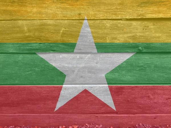 Bandera Myanmar Sobre Fondo Pared Madera Grunge Textura Bandera Myanmar — Foto de Stock