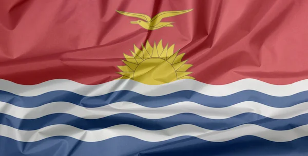 Stofvlag Van Kiribati Vouw Van Kiribati Vlag Achtergrond Rood Blauw — Stockfoto