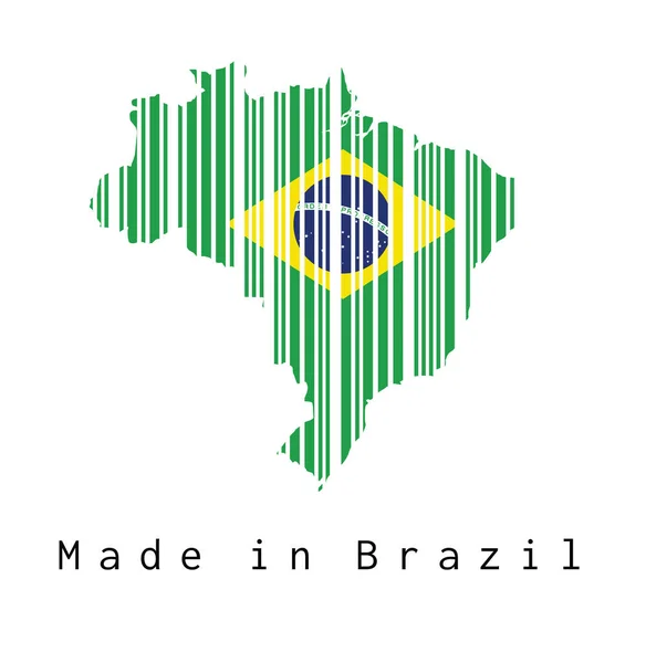 Código Barras Estableció Forma Contorno Del Mapa Brasil Color Bandera — Vector de stock