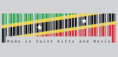 Barkod Saint Kitts ve Nevis bayrağının rengini belirledi, sarı köşeli siyah köşeli yıldız, yeşil ve kırmızı üçgen. Saint Kitts ve Nevis yapımı. satış ya da iş konsepti.