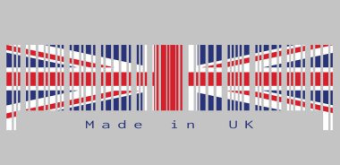 Barkod, İngiliz bayrağı, sendika bayrağı ve metin rengini belirledi: İngiliz malı. satış ya da iş konsepti.