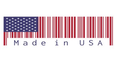 Barkod, Amerika bayrağının rengini, kırmızı mavi rengini ve beyaz arkaplanda beyaz arkaplandaki yıldızı belirledi: ABD yapımı. satış ya da iş konsepti.