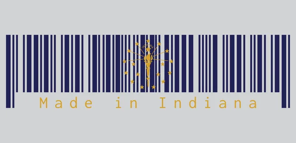Barcode Fixé Couleur Drapeau Indiana Une Torche Entourée Cercle Extérieur — Image vectorielle