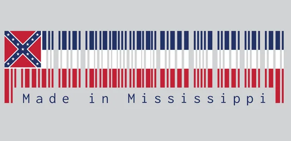 Código Barras Definiu Cor Bandeira Mississippi Três Listras Horizontais Azul — Vetor de Stock