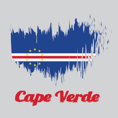 Cape Verde 'nin fırça rengi bayrağı, on yıldızlı mavi beyaz ve kırmızı renk. isim metin Cape Verde ile.