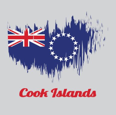 Cook Adaları 'nın fırça rengi bayrağı, mavi bayrak, yıldız ve sendika bayraklarından oluşan bir halka. isim metni Cook Adaları.