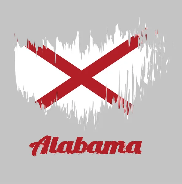 アラバマ州のブラシスタイルの色の旗 アメリカの州 白の分野でレッドセント アンドリューのサルタイヤ テキスト付きアラバマ州 — ストックベクタ