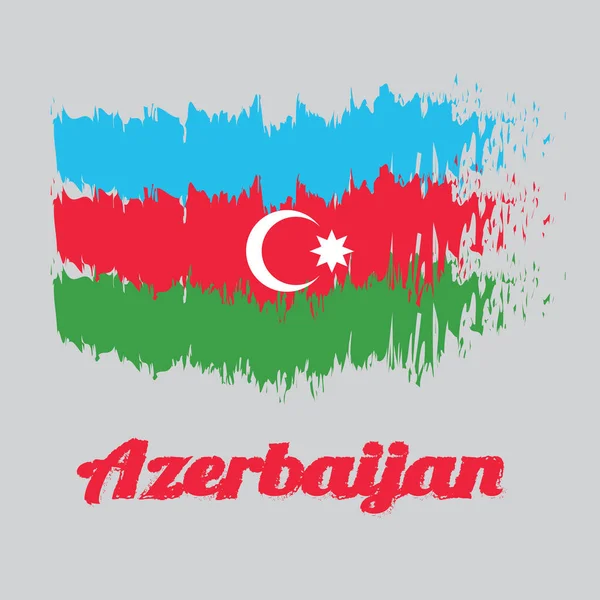 Kolor Pędzla Flaga Azerbejdżan Pozioma Trójbarwna Niebieski Czerwony Zielony Białym — Wektor stockowy