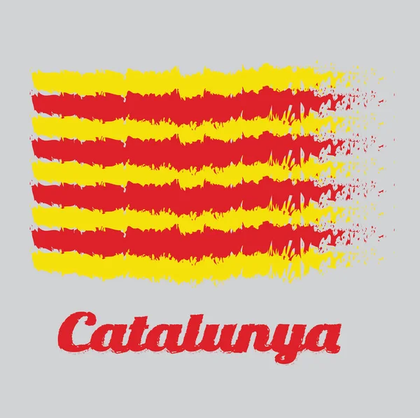 Bandeira Cor Estilo Escova Catalunha Faixa Vermelha Fundo Dourado Com —  Vetores de Stock