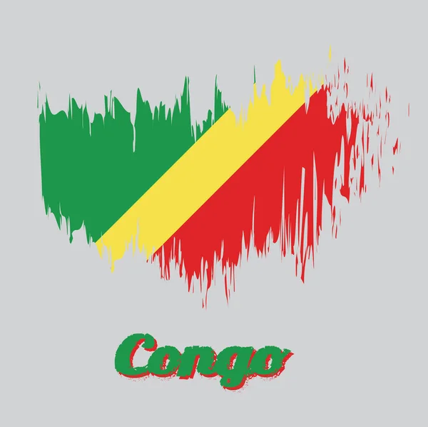 Pincel Estilo Bandera Color Del Congo Diagonal Verde Amarillo Rojo — Vector de stock