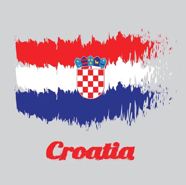 Bandeira Cor Estilo Escova Croácia Vermelho Branco Azul Com Brasão — Vetor de Stock