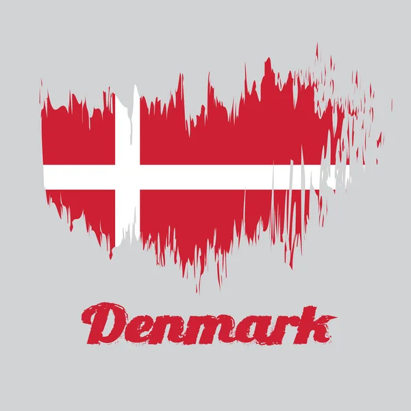 Brush Style Color Flag Denmark Red White Scandinavian Cross Extends — Stock Vector