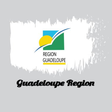 Guadeloupe Bölgesi 'nin fırça rengi bayrağı mavi bir alanda on iki beş köşeli sarı yıldızdan oluşan bir daire. Metin Guadeloupe Bölgesi ile.