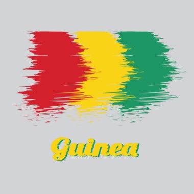 Gine 'nin fırça stili renk bayrağı, kırmızı, sarı ve yeşilin dikey üçlemesi, isim metni Gine.
