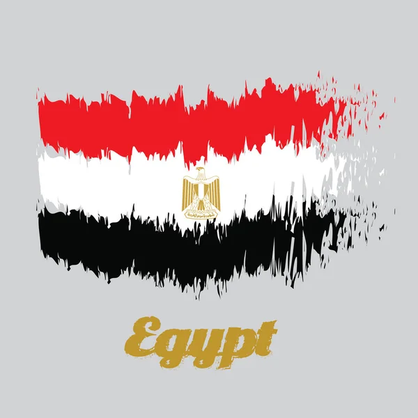 Mısır Fırça Rengi Bayrağı Salahaddin Mısır Kartalı Ile Kırmızı Beyaz — Stok Vektör