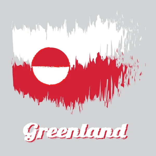Bandeira Cor Estilo Escova Groenlândia Cor Branca Vermelha Com Disco — Vetor de Stock