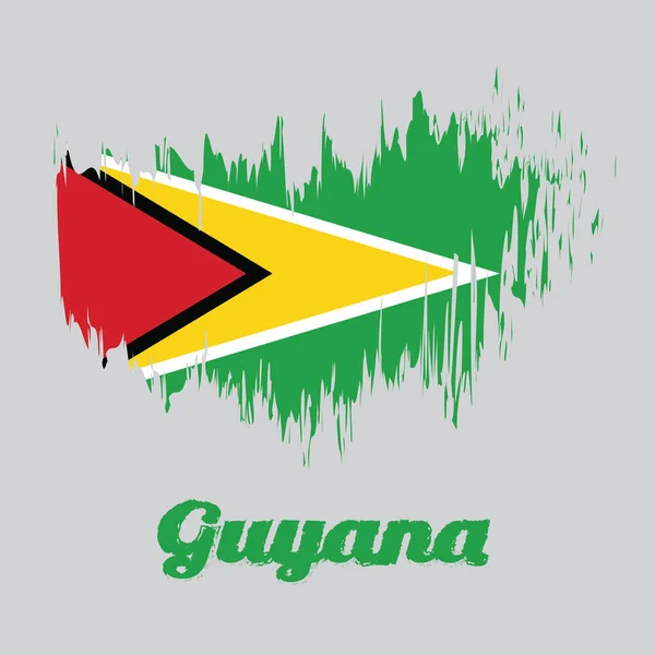 Bandiera Colori Stile Pennello Della Guyana Campo Verde Con Triangolo — Vettoriale Stock