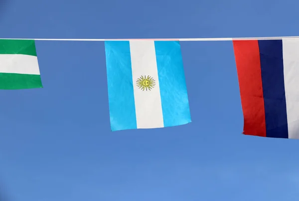 Mini Bandera Riel Tela Argentina Una Tribanda Horizontal Carolina Azul — Foto de Stock