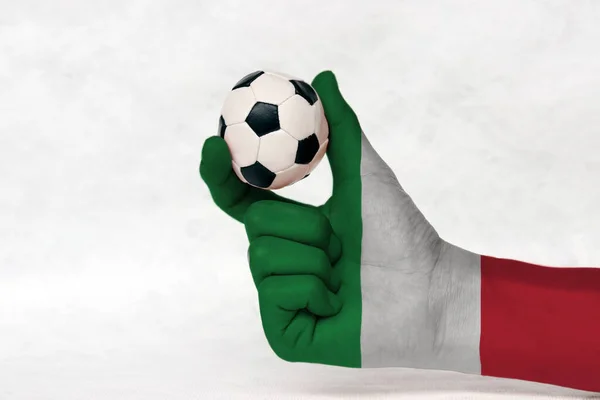 Mini Ball Football Italy Flag Painted Hand White Background Concept — Stock Photo, Image