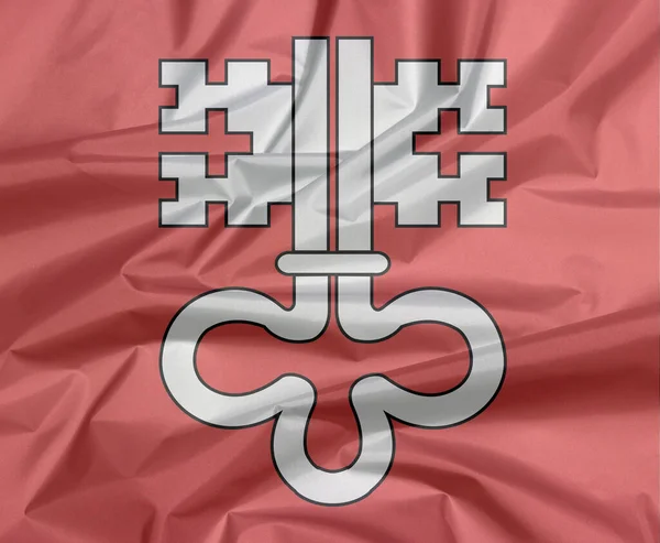 ニドヴァールデンのファブリックフラグ ニドヴァールデン旗の背景の増加 スイス連邦の州 赤の白い鍵 — ストック写真