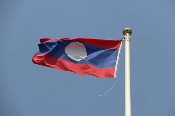National Flag Laos Bright Blue Sky Background Blown Away Wind — Stock Photo, Image