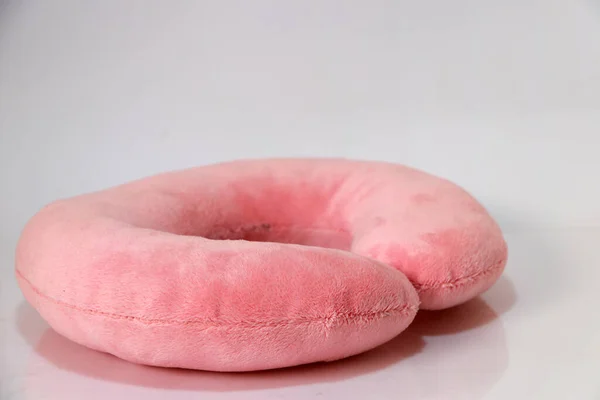 Pink Fabric Neck Rest Cushion Shape White Background — Stock Photo, Image