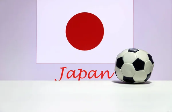 Pequeno Futebol Chão Branco Bandeira Nação Japonesa Com Texto Fundo — Fotografia de Stock