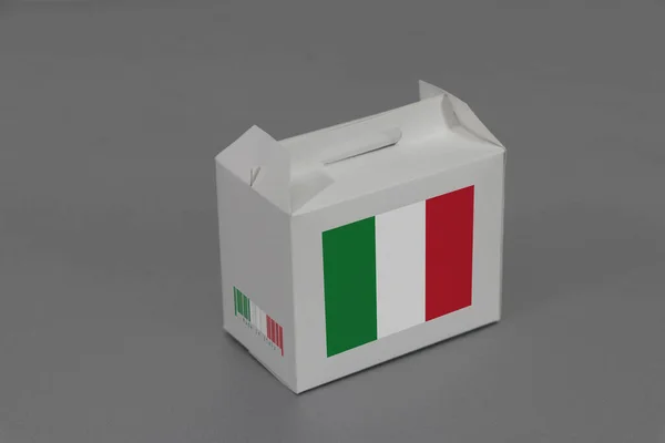 Bandera Italiana Caja Blanca Con Código Barras Color Bandera Nación —  Fotos de Stock