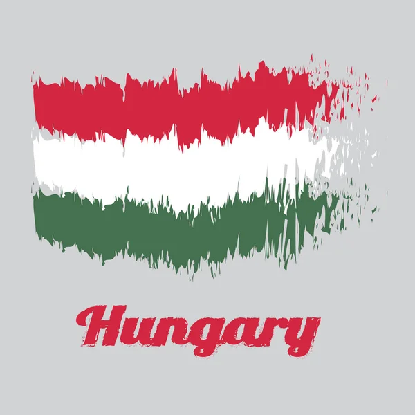 ハンガリーのブラシスタイルの色旗 緑の水平方向の三色 名前入りテキストハンガリー語 — ストックベクタ