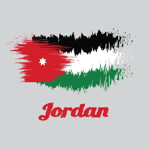 Jordan Flag Fırça Stili Renkli Bayrağı Siyah Beyaz Yeşil Üçgen — Stok Vektör