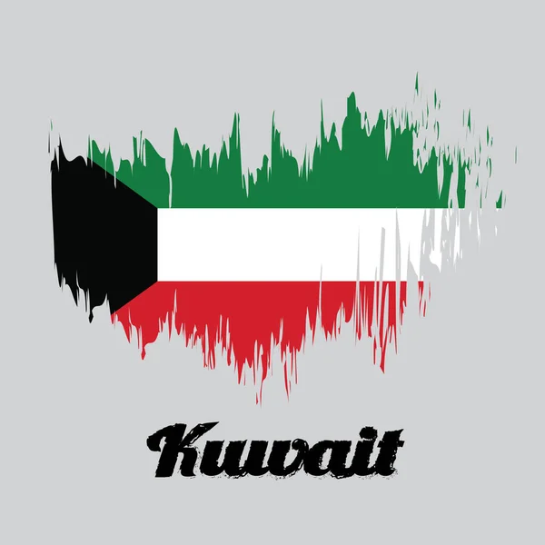 Penseel Stijl Kleur Vlag Van Koeweit Vlag Groene Witte Rode — Stockvector