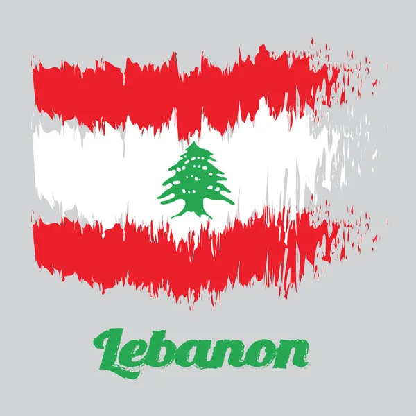 Kolor Szczotki Flaga Liban Flaga Triband Czerwono Białe Ładowane Zielonym — Wektor stockowy
