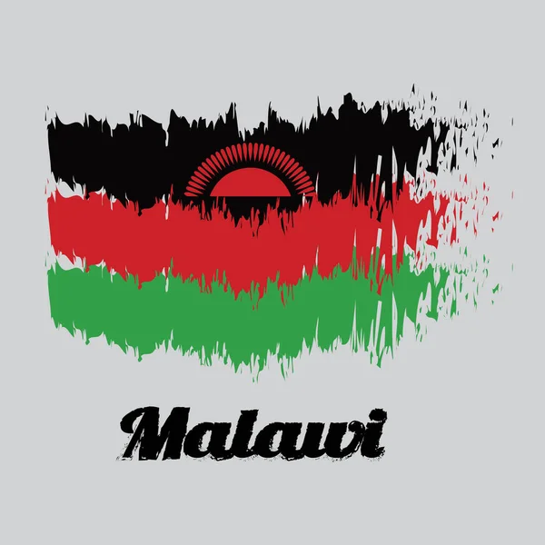 Penseel Stijl Kleur Vlag Van Malawi Zwart Rood Groen Geladen — Stockvector