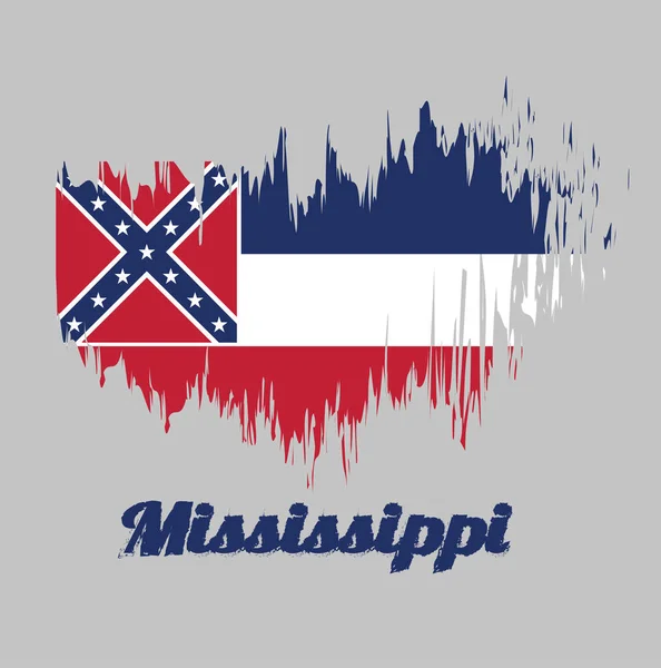 Bandeira Cor Estilo Escova Mississippi Três Listras Horizontais Azul Branco — Vetor de Stock