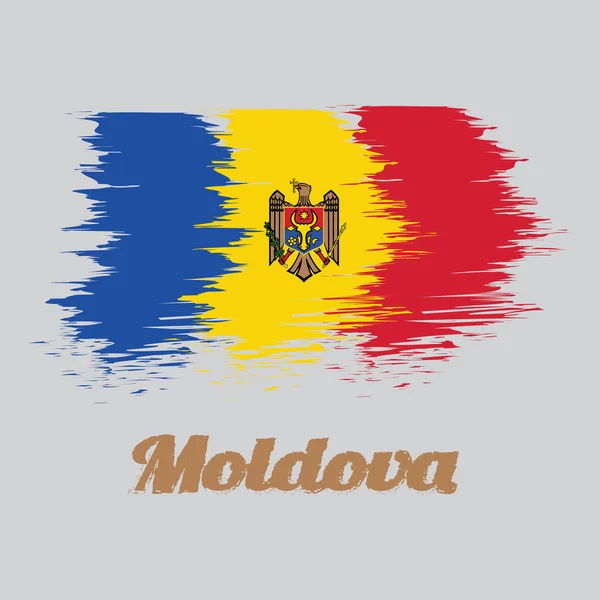 Bandeira Cor Estilo Escova Moldávia Tricolor Vertical Azul Amarelo Vermelho —  Vetores de Stock