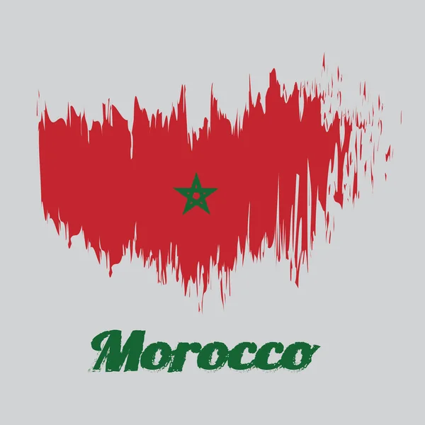 Kolor Pędzla Flaga Maroko Czerwone Pole Czarnym Graniczy Zielony Pentagram — Wektor stockowy