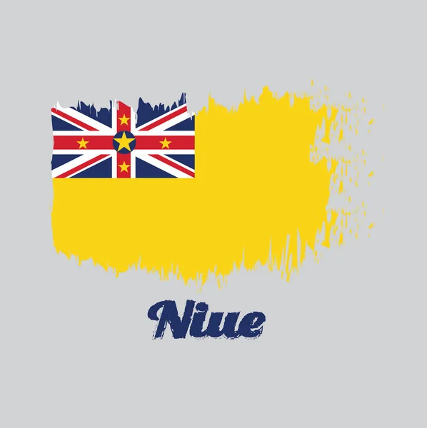 Brush Style Color Flag Niue Golden Yellow Flag Union Jack — Stock Vector