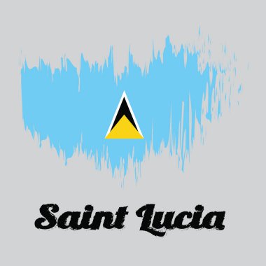 Saint Lucia Bayrağı 'nın fırça şeklinde renkli bayrağı altın siyah ve beyaz üçgenli açık mavi bir tarla. Saint Lucia isimli metin.