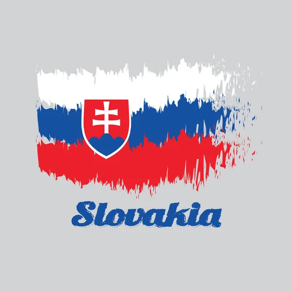 Brush Style Color Flag Slovak White Blue Red Charged Shield — Stock Vector