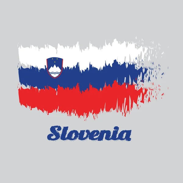 Penseel Stijl Kleur Vlag Van Sloveens Wit Blauw Rood Belast — Stockvector