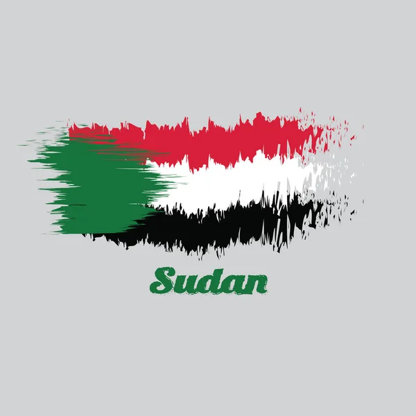 Sudan Fırça Stili Renk Bayrağı Kırmızı Beyaz Siyah Kaldırmada Sudan — Stok Vektör