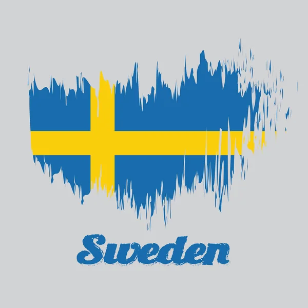 Bandeira Cor Estilo Escova Suécia Consiste Uma Cruz Nórdica Amarela — Vetor de Stock