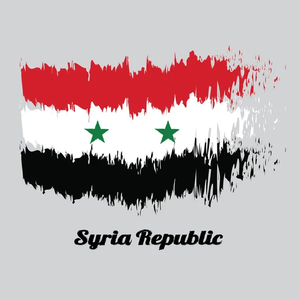 Флаг Сирийского Цвета Стиле Кисти Горизонтальный Трехцветный Красный Белый Черный — стоковый вектор