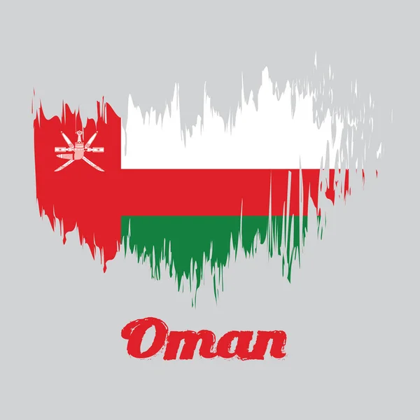 Style Brosse Drapeau Couleur Oman Blanc Rouge Vert Avec Une — Image vectorielle