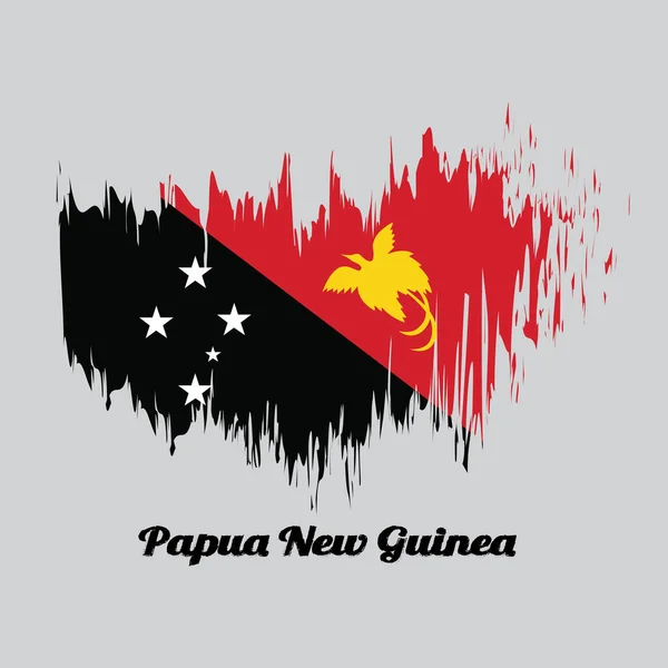 巴布亚新几内亚的刷子风格的彩旗 三角形与飘扬的天堂鸟是红色的 三角形与白星的南方交叉与文字是黑色的巴布亚新几内亚 — 图库矢量图片