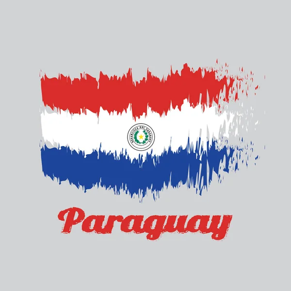 Флаг Парагвая Стиле Кисти Горизонтальная Полоса Красно Бело Синего Цвета — стоковый вектор